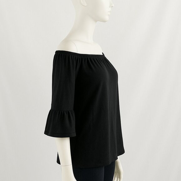 NWT Michael Kors Off-The-Shoulder Black Top XL Statement Sleeve Chic - Picture 3 of 12